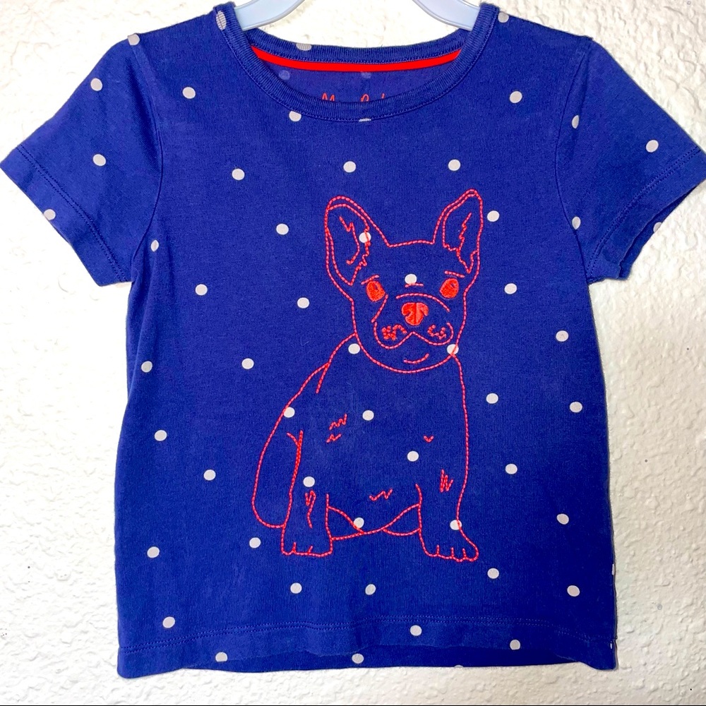 Mini Boden 3-4 girls blue frenchie tee shirt